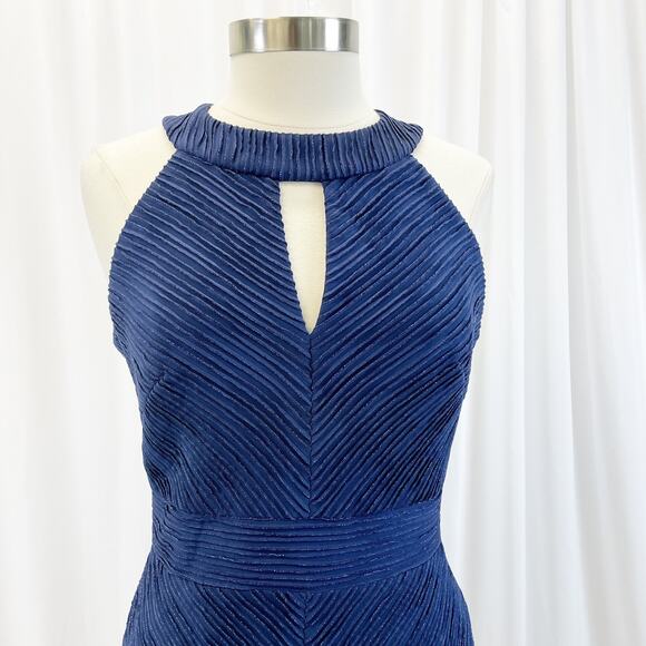 Eliza J Womens 12 Halter Neck Sheath Dress Navy Blue Metallic Stripe Cutout - Picture 4 of 12